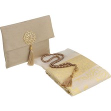 Şantuk Keseli Tafta Seccade ve Inci Vavlı Tesbih Set , Taşınabilir Namaz Seti, Hediye Seti