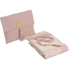 Şantuk Keseli Tafta Seccade ve Inci Vavlı Tesbih Set , Taşınabilir Namaz Seti, Hediye Seti