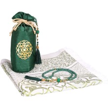 Lüks Tafta Seccade ve Inci Vavlı Tesbih Şantuk Keseli Set , Taşınabilir Namaz Seti, Hediye Seti