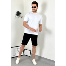 Unisex Beyaz Oversize Bisiklet Yaka T-Shirt