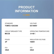 Unfathomable Tomzn 2p Dc 1000V Güneş Kalıplı Kasa Devre Kesici Mccb Aşırı Yük Koruması Şalter Koruyucusu Güneş Fotovoltaik Pv Için, 125A (Yurt Dışından)