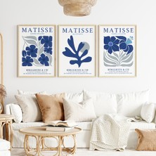 Çocuk Kalbi Atölyesi Matisse Lacivert Çiçekli 3'lü Tablo Seti, Matisse Tablo, Salon Tablosu