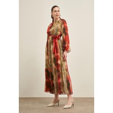 FTZ Women Kadın İpek Şifon Elbise  Nar 31028