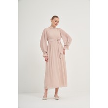 FTZ Women Kadın Plise Şifon Elbise  Beige 31019