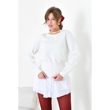 FTZ Women Kadın Zincir Detaylı Kazak  Kemik 20823