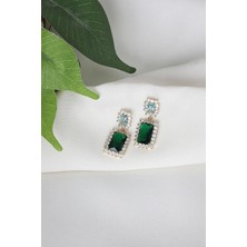 Yeşil Taşlı Çelik Küpe