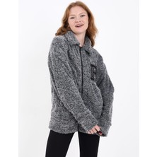 Asil Gri Yumoş Kumaş Oversize Fermuarlı Hırka