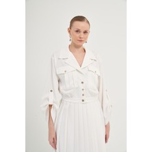 FTZ Women Kadın Plise Etekli Takım  Ekru 31042