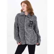 Asil Gri Yumoş Kumaş Oversize Fermuarlı Hırka