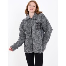 Asil Gri Yumoş Kumaş Oversize Fermuarlı Hırka