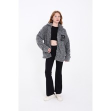 Asil Gri Yumoş Kumaş Oversize Fermuarlı Hırka