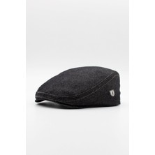 Erkek Jean Flat Cap Kasket - Siyah Kot Şapka | Standart Fit/esnek
