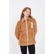 Asil Krem Yumoş Kumaş Oversize Fermuarlı Hırka