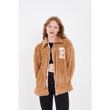 Asil Krem Yumoş Kumaş Oversize Fermuarlı Hırka