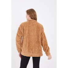 Asil Krem Yumoş Kumaş Oversize Fermuarlı Hırka