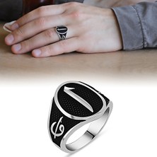 Tesbihname Elif Vav Yazılı Elif Motifli 925 Ayar Gümüş Erkek Yüzük