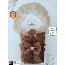 Tomuycuk Saray Atlas Taçlı Delüks Kız / Erkek Bebek Unisex Kundak Battaniyesi Kahverengi
