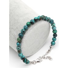 Turkuaz Doğal Taş Gümüş Bileklik 6 mm Küre Kesim