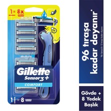 Gillette Sensor3+ Comfort 8'li Yedek Bıçağı Başlıklı Tıraş Makinesi