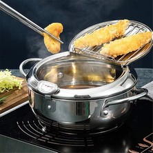 Jikio 304 Paslanmaz Çelik Mutfak Tempura Kızartma Tavası Termometre ve Kapaklı Japon Derin Kızartma Tenceresi (Yurt Dışından)