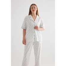 Kadın Plus Size Pamuklu Gömlek Yaka Pijama Üstü