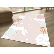 Limajuno Home & Kids Carpet Paskalya Tavşan ve Yumurta Desenli Dijital Baskılı Çocuk HALISI_100 x 150  cm
