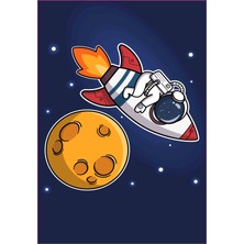 Limajuno Home & Kids Carpet Ay ve Roket Desenli Dijital Baskılı Çocuk HALISI_100 x 150  cm