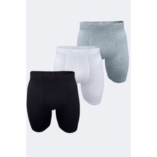 Malabadi Erkek 3 Lü Paket Siyah Beyaz Gri Uzun Paçalı Modal Boxer 018