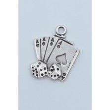 Maça As Poker İskambil - Zar Gümüş Kaplama Kolye Ucu