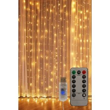 5 Volt 3x3 Metre Perde LED Işık 300 Ledli 8 Fonksiyonlu Dekoratif LED Işık Yılbaşı Süsü