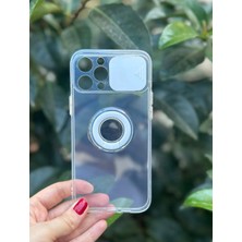 Qans Bilişim iPhone 12 Pro Max Şeffaf Ve Beyaz Detaylı Kamera Koruyuculu Ve Yüzüklü Silikon Kılıf