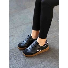 En Cici Moda Belinda Siyah Cilt Kauçuk Tabanlı Cırtlı Kadın Sneaker Ayakkabı