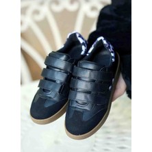 En Cici Moda Belinda Siyah Cilt Kauçuk Tabanlı Cırtlı Kadın Sneaker Ayakkabı