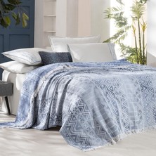 Sarev  Raina Mavi Tek Kişilik %100 Pamuk İpliği Boyalı Pike Takımı