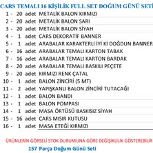 Zenviva Cars Temalı 16 Kişilik Full Set Doğum Günü Seti