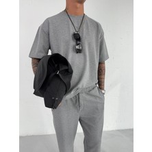 Erkek Oversize Basic Rahat T-Shirt Gri Melanj