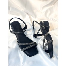 Bulutmod BA04262 Siyah Kadın Iki Taşlı Abiye Yumuşak Taba 3 cm Topuklu Ayakkabı - 39