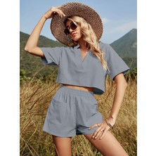 Yaka Detaylı Şortlu Ikili Takım