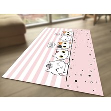 Limajuno Home & Kids Carpet Kedi ve Çizgi Desenli Dijital Baskılı Çocuk HALISI_100 x 150  cm
