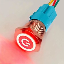 Robiz 16MM Kırmızı Power Sembol Ledli Kablolu Push Tip Metal Button  Panel Montaj Düz Kafa Com No Nc Dc 6A 12V IP67 Su Geçirmez Paslanmaz Çelik Düğme Start Kontrol Otomasyon