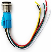 Robiz 16MM Kırmızı Power Sembol Ledli Kablolu Push Tip Metal Button  Panel Montaj Düz Kafa Com No Nc Dc 6A 12V IP67 Su Geçirmez Paslanmaz Çelik Düğme Start Kontrol Otomasyon
