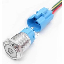 Robiz 16MM Kırmızı Power Sembol Ledli Kablolu Push Tip Metal Button  Panel Montaj Düz Kafa Com No Nc Dc 6A 12V IP67 Su Geçirmez Paslanmaz Çelik Düğme Start Kontrol Otomasyon