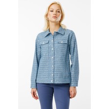 Ekol Ceket Yaka Desenli Düğmeli Kadın Ceket 25YEKL06030