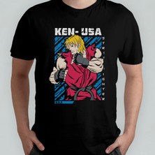 Pixxa Street Fighter Ken Unisex %100 Pamuklu Bisiklet Yaka T-Shirt Model 1