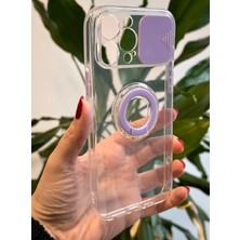 Qans Bilişim iPhone 13 Pro Max Şeffaf Mor Kamera Korumalı Silikon Kılıf