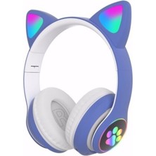 Kedi Figürlü Bluetooth Kulaklık Mavi Renkli