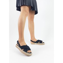 Gdt Ayakkabı Siyah Renk Çapraz Bantlı Hasır Triko Kadın Siyah Sandalet