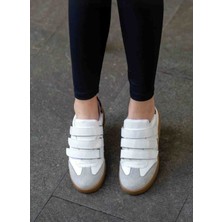 En Cici Moda Belinda Beyaz Cilt Leopar Desenli Cırtlı Kauçuk Taban Kadın Sneaker Ayakkabı