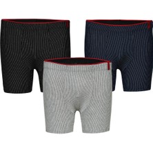 Weweus Siyah-Lacivert-Gri 3'lü Pamuk Elastan Çizgili Boxer 14923
