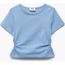 Koton Pencere Detaylı Bisiklet Yaka Kısa Kollu Pamuklu Crop Bluz